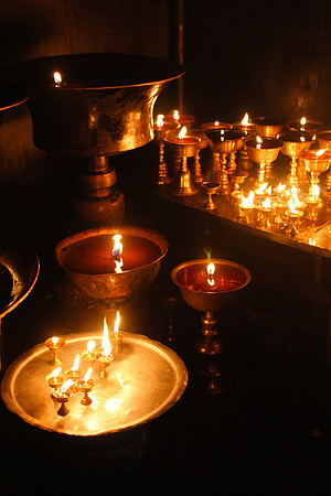 Candle holders at Boudhanath Stupa, Kathmandu, Nepal 16-15