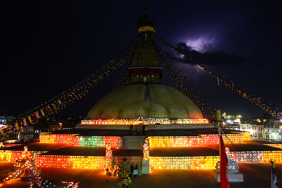 Boudhanath Stupa, Kathmandu, Nepal at night with lightning 18-17