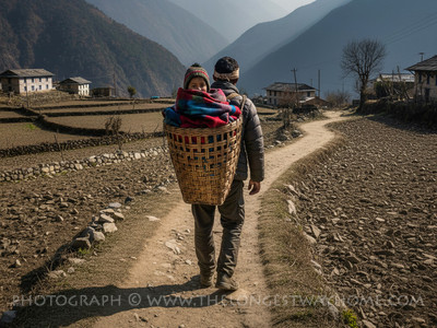 Child in a porters basket in Nepal Child in a porters basket in Nepal
