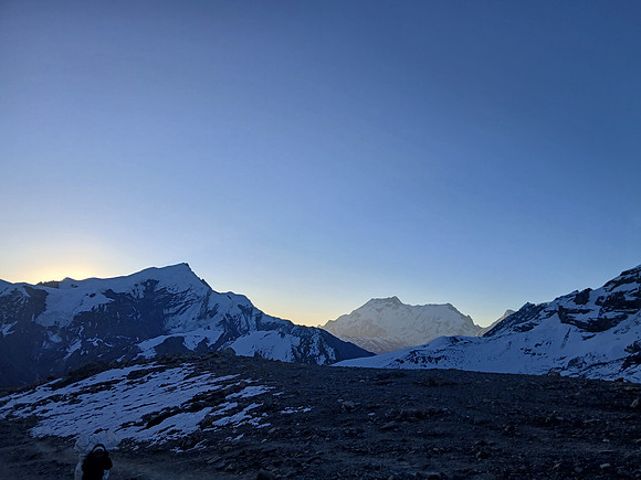 The sun coming up over Thorong La Pass