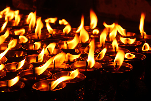 Burning candles at night Boudhanath Stupa, Kathmandu, Nepal 4-4