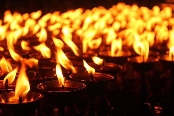 Close up of candles at Boudhanath Stupa, Kathmandu, Nepal 3 8-8