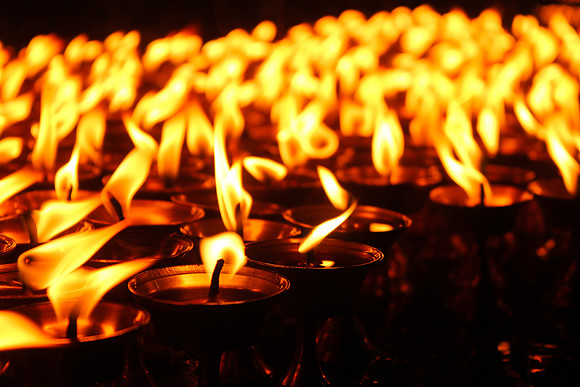 Close up of candles at Boudhanath Stupa, Kathmandu, Nepal 1 7-7