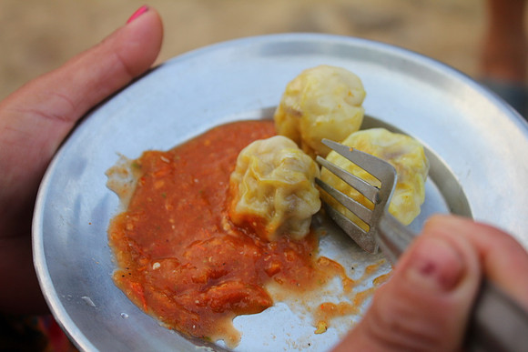 Local plate of momos in Lumbini